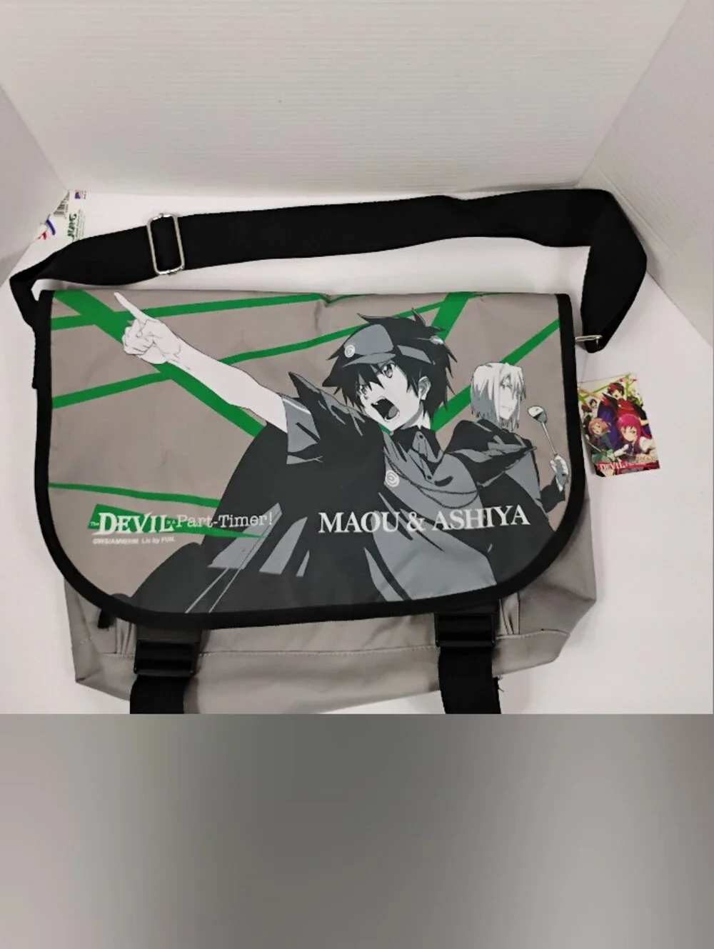 Anime Graphic Messenger Bag for Men – Gray & Green